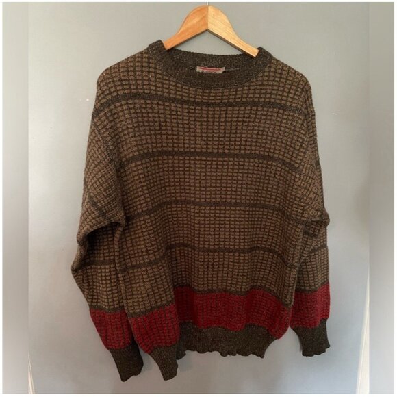 Men's Vintage Brown & Red Stripe Crewneck Sweater Size Medium – VG - Picture 1 of 6